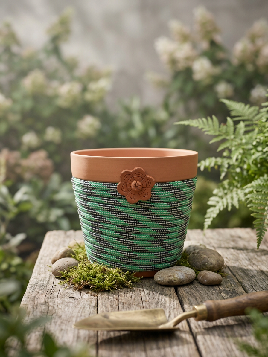6" Terra Cotta Planter - Green and Black 2