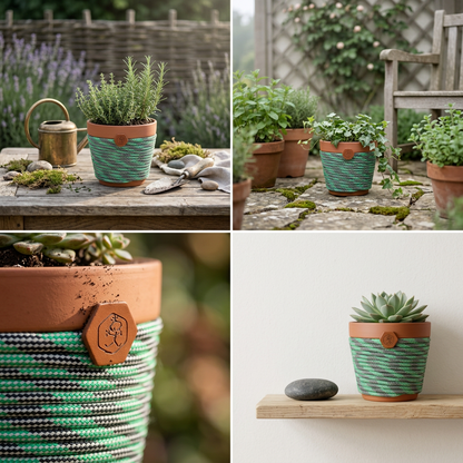 6" Terra Cotta Planter - Green and Black 1