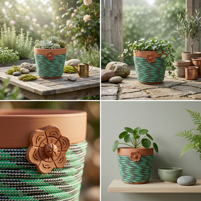 6" Terra Cotta Planter - Green and Black 2