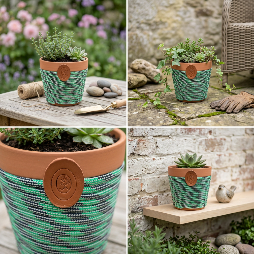 6" Terra Cotta Planter - Green and Black 4
