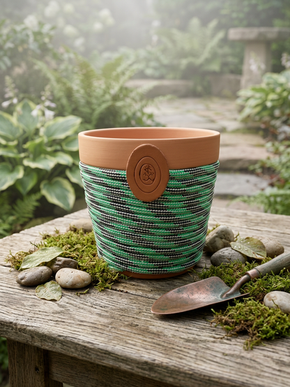 6" Terra Cotta Planter - Green and Black 4