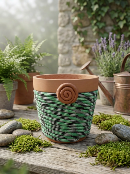 6" Terra Cotta Planter - Green and Black 5