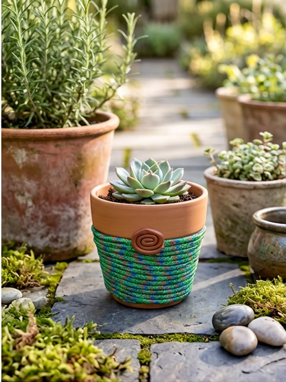 Spiral Keeper© | Meadow Mosaic© 4" Terra Cotta Planter