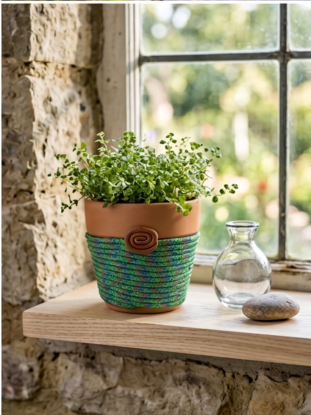 Spiral Keeper© | Meadow Mosaic© 4" Terra Cotta Planter