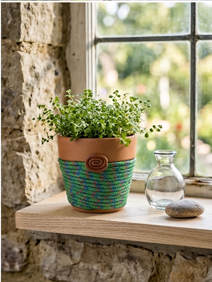 Spiral Keeper© | Meadow Mosaic© 4" Terra Cotta Planter