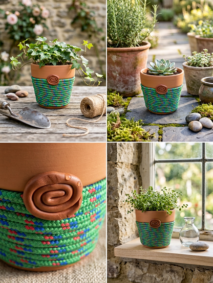 Spiral Keeper© | Meadow Mosaic© 4" Terra Cotta Planter