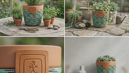 6" Terra Cotta Planter - Green and Black 3