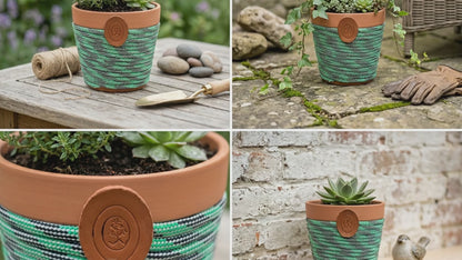 6" Terra Cotta Planter - Green and Black 4