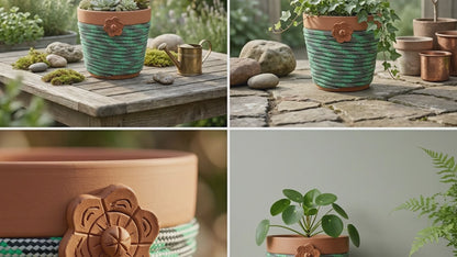 6" Terra Cotta Planter - Green and Black 2