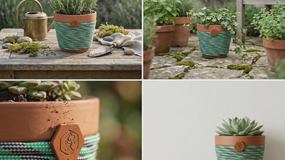 6" Terra Cotta Planter - Green and Black 1