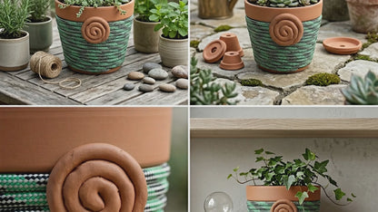 6" Terra Cotta Planter - Green and Black 5